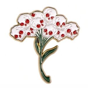 Skull Bouquet Enamel Lapel Pin Brooch - NWT - Red & White - Great Gift ❤️🥀💀